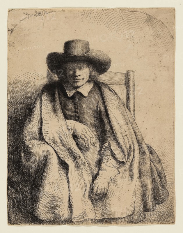 Clement de Jonghe, Printseller, 1651, Rembrandt van Rijn, Dutch, 1606-1669, Holland, Etching on buff laid paper, 208 x 162 mm  (image, sheet trimmed within plate)