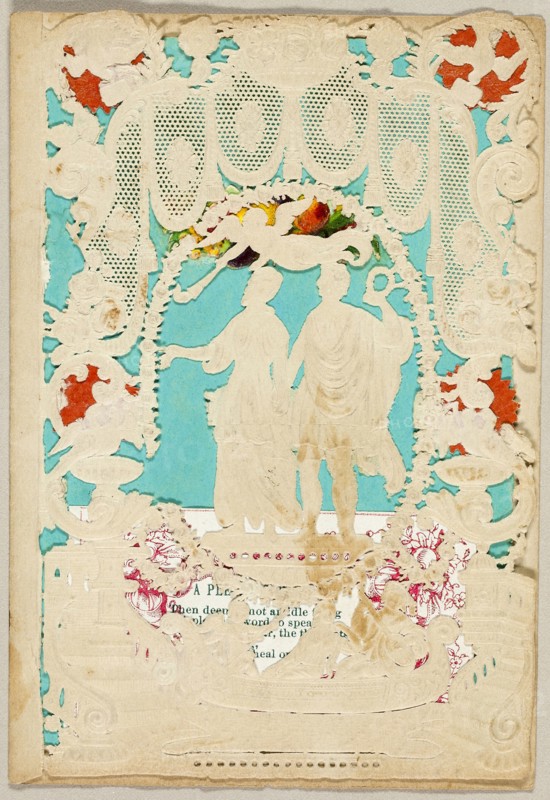 Untitled Valentine (Antique Couple with Putti), c. 1850, Thomas Wood, English, 19th century, England, Collaged elements under cut and embossed (designed) ivory wove paper, 124 × 85 mm (folded sheet)