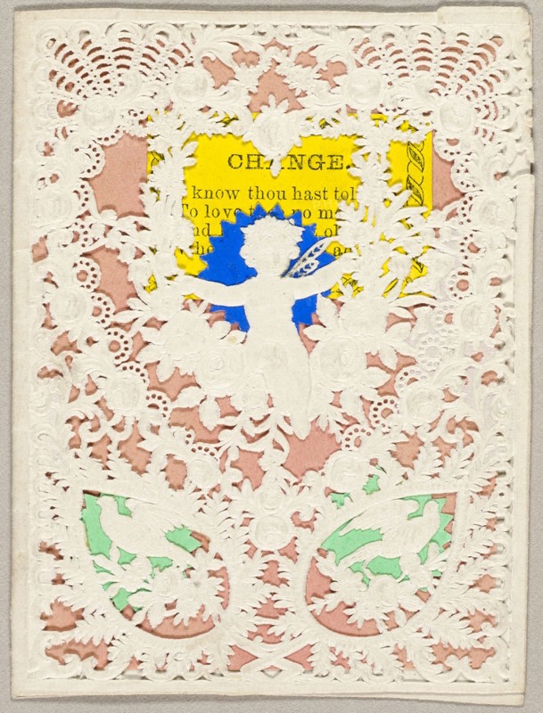 Change (valentine), c. 1850, Unknown Artist, American or English, 19th century, United States, Collaged elements on cut and embossed (designed) ivory wove paper, 78 x 60 mm (folded sheet)
