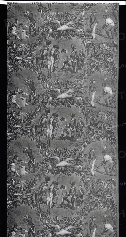Episodes de la Vie de Napoléon Ier (Episodes from the life of Napoleon the first) (Furnishing Fabric), c. 1840, Designed by George Zipelius (French, 1808–1890) after Eugene-Louis Lami (French, 1800–1890), Horace Vernet (French, 1789–1863), and Jean-Pierre-Marie Jazet (French, 1788–1871), Manufactured by Koechlin-Ziegler, France, Alsace, Mulhouse, Mulhouse, Cotton, plain weave, engraved roller printed, 168.3 x 73.1 cm (66 1/4 x 28 3/4 in.)