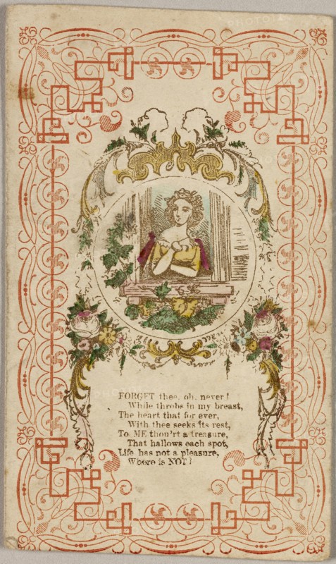Forget thee, oh. Never! (valentine), 1835/40, Unknown Artist, American or English, 19th century, United States, Lithograph with hand-coloring on cream wove paper, 125 x 75 mm (folded sheet)