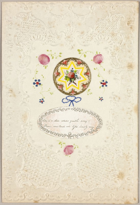 Love is a Star (Valentine), c. 1840, Unknown Artist, American or English, 19th century, United States, Collaged elements and watercolor on embossed ivory wove paper, 136 x 92 mm (folded sheet)