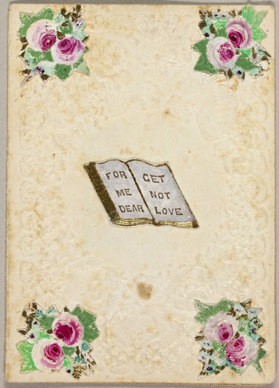 Forget Me Not Dear Love (valentine), c. 1830, Unknown Artist, American or English, 19th century, United States, Collaged elements on embossed ivory wove paper, 100 x 72 mm (folded sheet)
