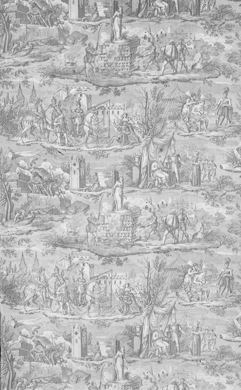 La Vie de Jeanne d’Arc (The Life of Joan of Arc) (Furnishing Fabric), after 1817, Designed by Charles Abraham Chasselat (French, 1782–1843) after Engraved by Jamet (French, active c. 1825), Manufactured by François Kettinger et Fils (French, founded 1791), France, Bolbec, Bolbec, Cotton, plain weave, engraved roller printed, 185.2 × 86.5 cm (73 × 34 in.)
