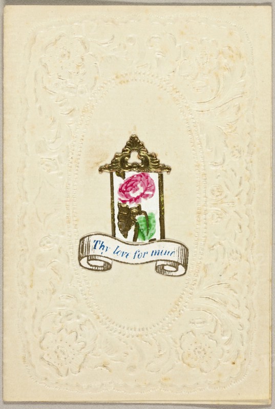 Thy Love for Mine (valentine), c. 1830, Unknown Artist, American or English, 19th century, United States, Collaged elements on embossed cream wove paper, 100 x 67 mm (folded sheet)