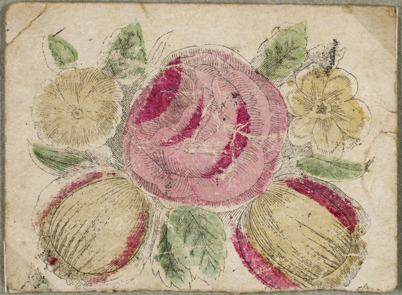 Untitled Valentine (Pink and Yellow Flowers), c. 1830, Unknown Artist, American or English, 19th century, United States, Etching with hand-coloring on cream wove paper, 55 x 75 mm