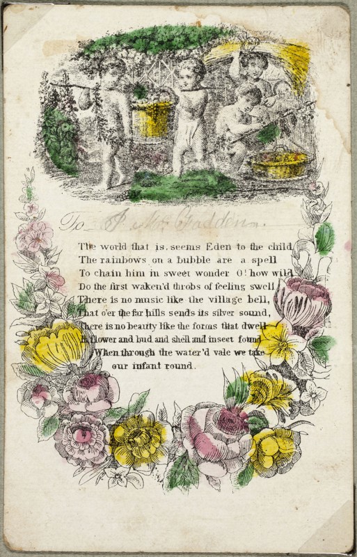 The World That Is (valentine), c. 1830, Unknown Artist, American or English, 19th century, United States, Engraving with hand-coloring and traces of graphite on ivory card, 113 x 72 mm (card)