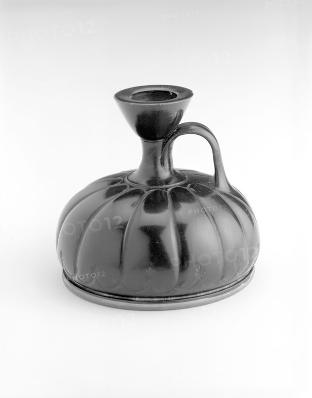 Squat Lekythos (Oil Jar), 430/410 BC, Greek, Elis, Greece, terracotta, black-glaze technique with impressed decoration, 7.9 × 9.8 × 9.8 cm (3 1/8 × 3 7/8 × 3 7/8 in.)