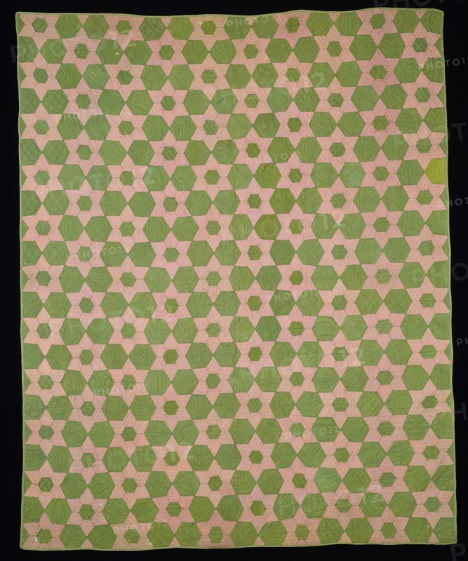 Bedcover (Bride’s Quilt), 1868, Sarah Catherine Kate (née Strother) McClanahan (American, 1834/35-1887), United States, Virginia or Kentucky, United States, Wool, plain weave, pieced, quilted with cotton, edged with wool, oblique twill interlacing, 216.6 x 174.6 cm (85 1/4 x 68 3/4 in.)