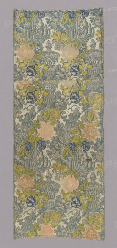 Panel, 1701/50, France or Italy, France, Silk, plain weave with supplementary brocading wefts and self-patterning two-color complementary ground wefts tied by main warp in weft-float faced twill interlacings, 133.0 × 52.2 cm (52 3/8 × 20 1/2 in.)