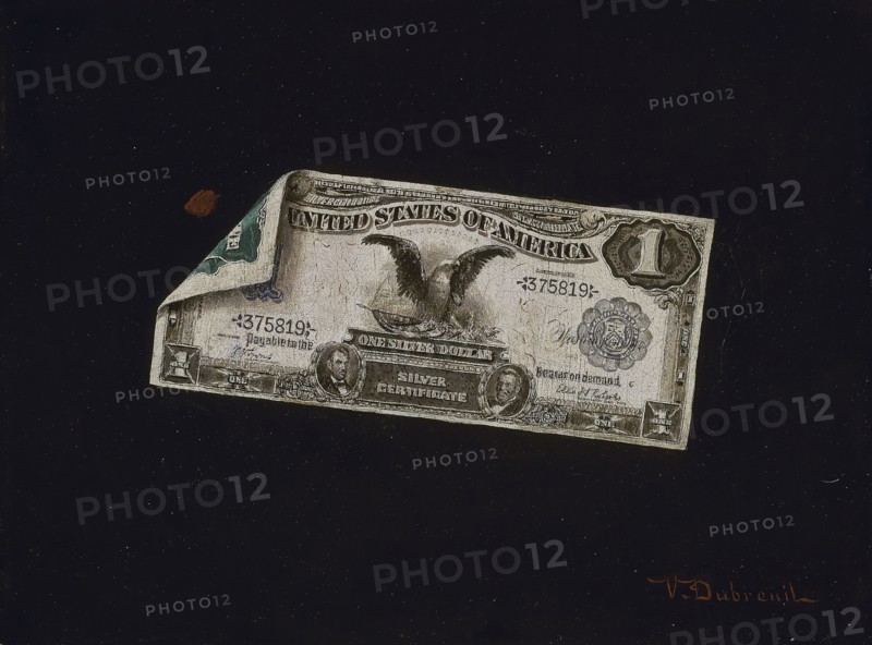 One Dollar Silver Certificate, 1898/1900, Victor Dubreuil, American, active 1880–1910, New York, Oil on canvas, 22.9 × 30.5 cm (9 × 12 in.)