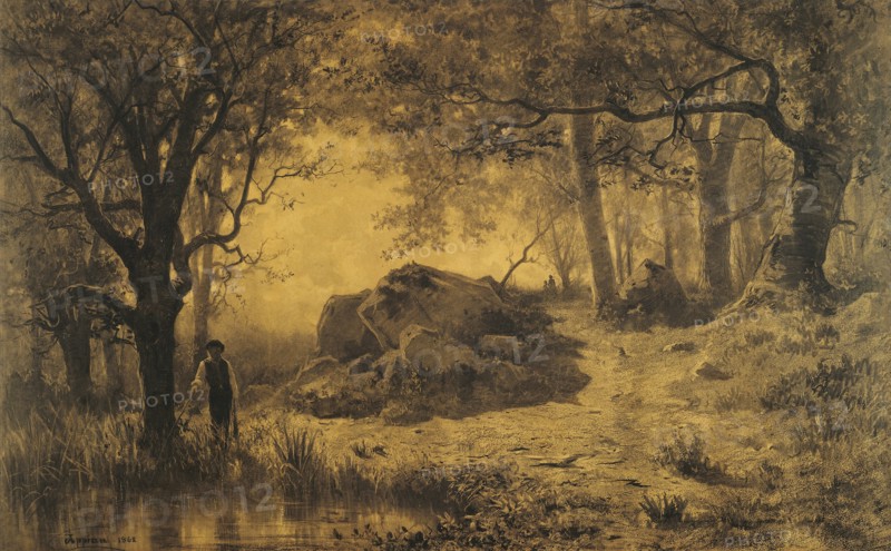 Pond at the Edge of the Wood, 1862, Adolphe Appian, French, 1818-1898, France, Charcoal on brown paper, 610 × 990 mm