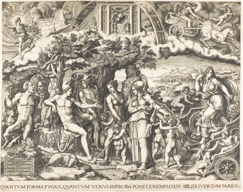 The Judgment of Paris, 1555, Giorgio Ghisi, Italian, 1520-1582, Italy, Engraving on cream laid paper, 395 x 525 mm (image), 419 x 532 mm (sheet)