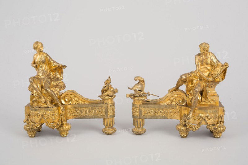 Pair of Firedogs Representing Venus and Mars, c. 1769, Designed by Quentin-Claude Pitoin, French, 1742-1777, Model by Etienne-Maurice Falconnet, French, 1716-1791, Paris, France, Paris, Gilt bronze, iron supports, Venus: 50.5 x 49.5cm (19 7/8 x 19 1/2 in.), Vulcan: 51 x 51.6 cm (20 1/16 x 20 5/16 in.)