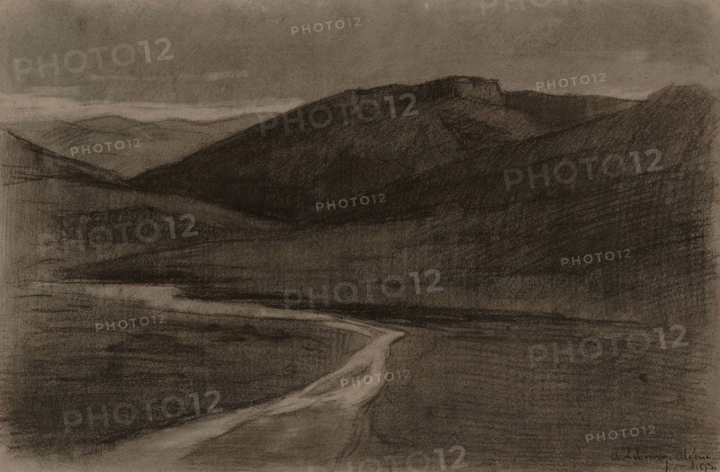 Algerian Landscape, 1873, Albert-Charles Lebourg, French, 1849-1928, France, Black chalk and charcoal, with stumping and erasing, on paper, 295 × 445 mm