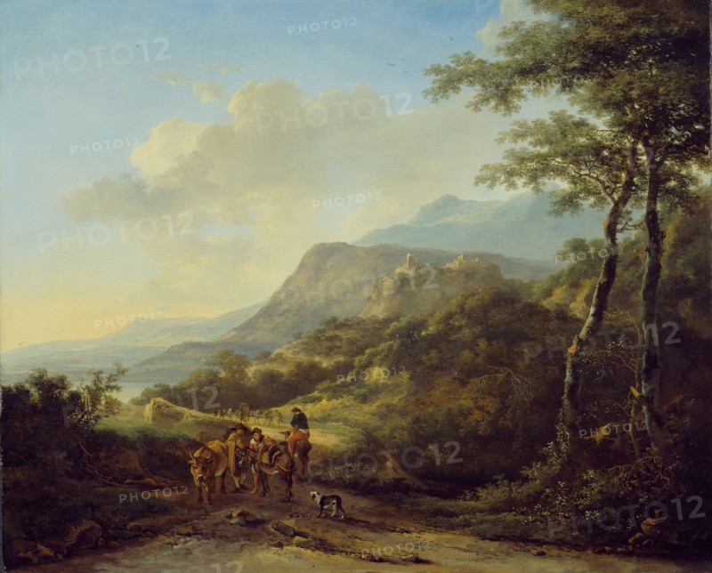 Italian Landscape with Travelers, 1645/50, Jan Both, Dutch, c. 1618-1652, Holland, Oil on canvas, 49.5 × 61 cm (19 1/2 × 24 in. )