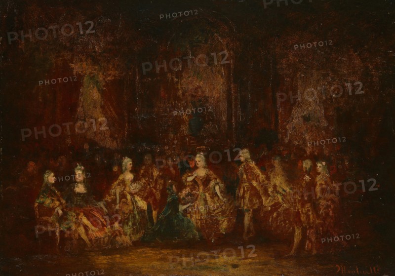 Persons in Louis XV Costumes, c. 1880, Adolphe-Joseph-Thomas Monticelli, French, 1824-1886, France, Oil on cradled panel, 12 5/8 × 18 1/4 in. (32 × 46.3 cm)