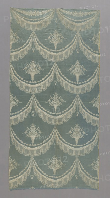 Panel, 1775/1800, France, Silk, warp-float faced satin weave with supplementary patterning wefts tied by supplementary binding warps in plain and twill interlacings (lampas), two loom widths joined, 258.5 × 130.7 cm (101 3/4 × 51 3/8 in.)