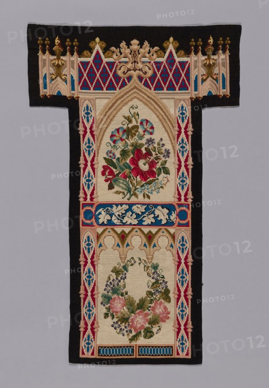 Prie-Dieu Cover, c. 1857/60, England, Cotton, plain weave, embroidered with wool and silk in cross stitches, 84.0 × 52.5 cm (33 1/8 × 20 5/8 in.)