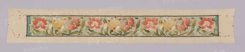 Panel, c. 1875, Designed by Morris & Company, 1875–1940, England, London, England, Cotton, plain weave, embroidered with silk in satin, surface satin, and stem stitches, laid work and couching, 43.5 × 278.2 cm (17 1/8 × 109 1/2 in.)