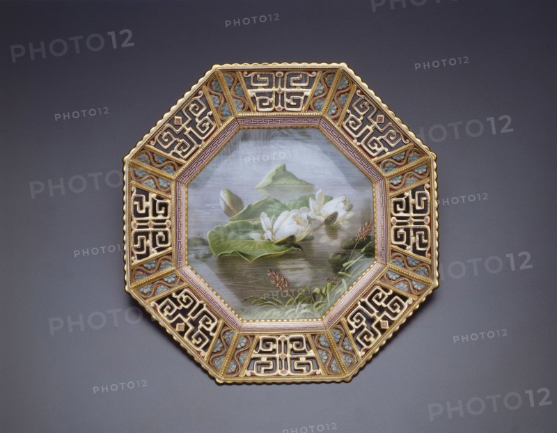 Plate with Water Lilies, c. 1885, Copeland Porcelain Factory, English, founded 1847, Painted by Charles F. Hürten, German, active in England, 1818-1897, East Stoke, Soft-paste porcelain, polychrome enamels, and gilding, Diam. 25 cm (9 7/8 in.)