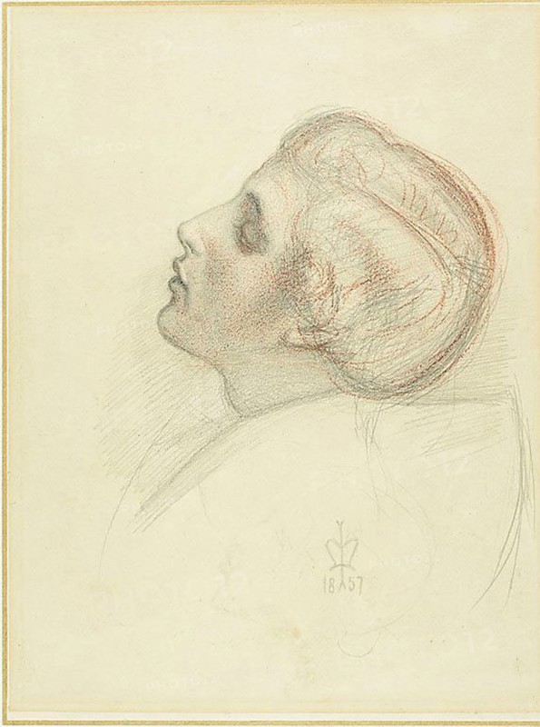 Study for the Head of the Rescuing Lover in Escape of the Heretic, 1857, Sir John Everett Millais, English, 1829-1896, England, Graphite and red chalk, on cream wove paper (discolored from ivory) laid down on ivory, 253 × 191 mm