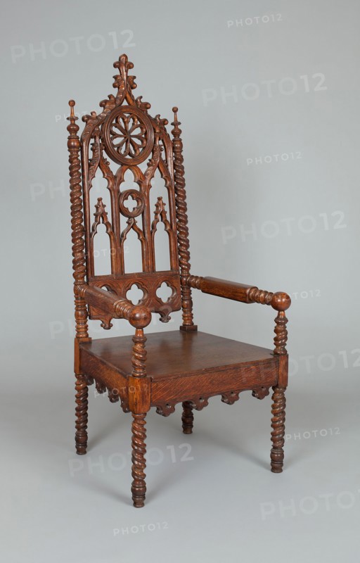 Armchair, 1840/60, American, 19th century, New York, New York, Oak, 157.5 × 66.7 × 56.2 cm (62 × 26 1/4 × 22 1/8 (seat) in.), Overall d. 62.2 cm (24 1/2 in.)