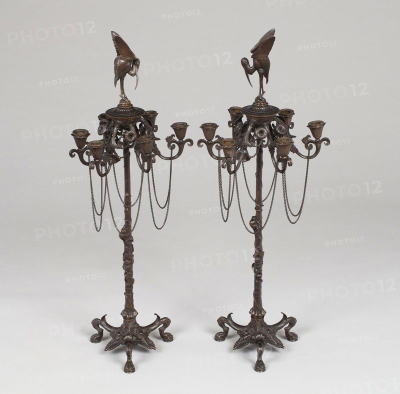 Pair of Candelabra, c. 1880, Auguste Cain, French, 1821-1894, France, Bronze, 82 × 31.7 × 31.7 cm (32 1/4 × 12 1/2 × 12 1/2 in.)
