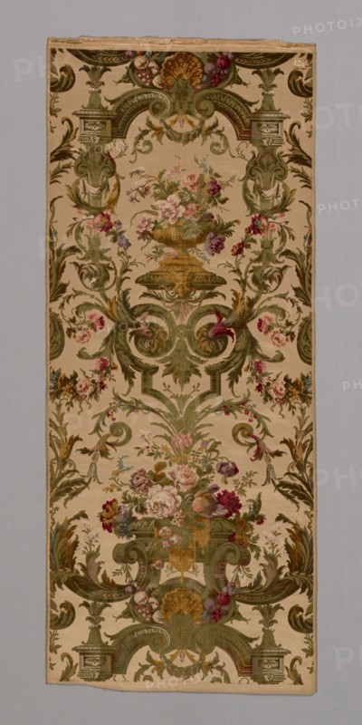 Panel, 1860/80, Produced by Mathevon et Bouvard, 1810–1895, France, Lyon, Lyon, Silk and cotton, satin weave with multi-color supplementary pile warps forming cut and uncut voided velvet, 158.9 x 65.8 cm (62 5/8 x 25 7/8 in.)