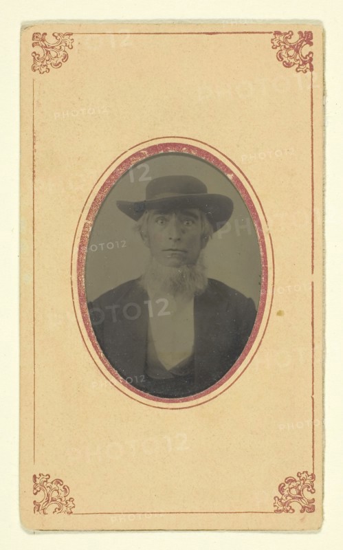 Untitled (Portrait of a Bearded Man with Hat), 1840–1900, American, 19th century, United States, Tintype with hand coloring, 4.8 x 3.5 cm (image, sight)