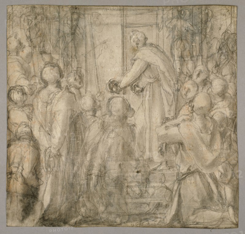 Christ before Pilate, 1522/23, Jacopo Carucci, called Jacopo da Pontormo, Italian, 1494-1557, Italy, Black chalk, with stumping, and traces of red chalk, heightened with traces of white chalk, over stylus incising, on cream laid paper, 274 x 283 mm