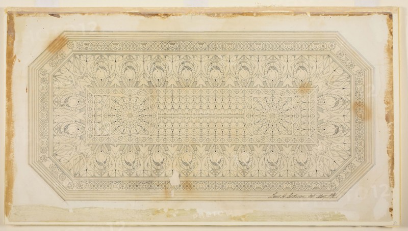 Ceiling Design with Peacock Motif, 1876, Louis H. Sullivan, American, 1856-1924, United States, Ink on paper, 40 × 73 cm (15 3/4 × 28 3/4 in.)