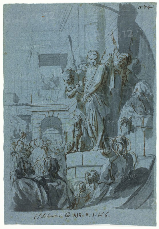 Ecce Homo, n.d., Unknown artist, Austrian, 18th century, Austria, Pen and brown ink, with brush and gray wash,and black chalk, on blue laid paper, 324 × 220 mm, In the Spring the Wanton Lapwing gets himself another Crest, n.d., George Cruikshank, English, 1792-1878, England, Watercolor and pen and black ink, over traces of graphite, on cream wove paper, 127 × 150 mm