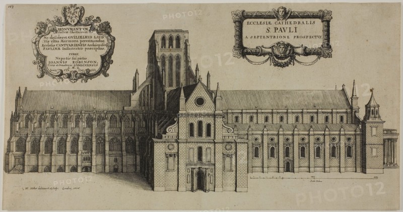 Old Saint Paul’s Cathedral from the North, 1656, Wenceslaus Hollar, Czech, 1607-1677, Bohemia, Etching in black on ivory laid paper, 264 × 349 mm