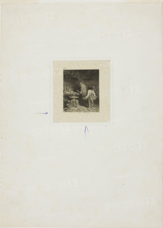 La petite forge, n.d., Charles Émile Jacque, French, 1813-1894, France, Etching on paper, 56 × 48 mm (image), 88 × 82 mm (plate), 295 × 214 mm (sheet)