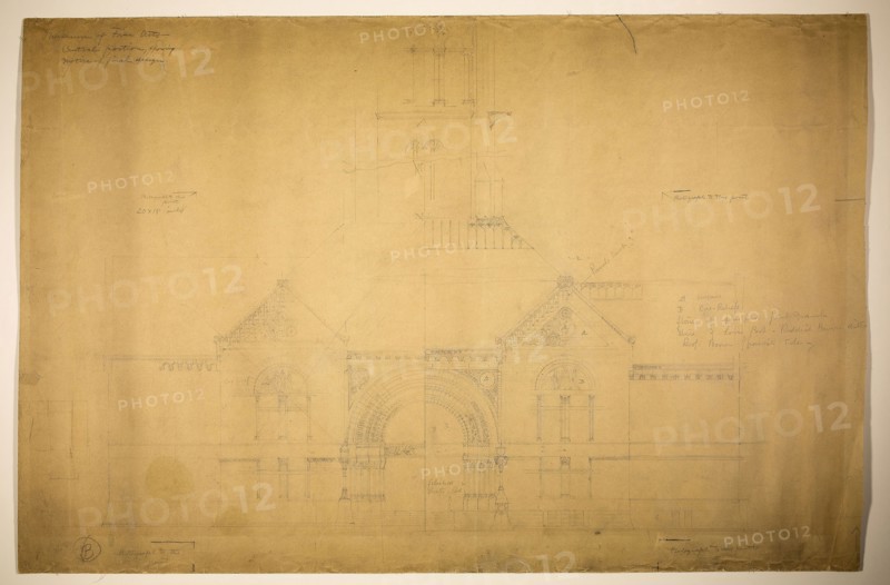 Proposed Fine Arts Museum, World’s Columbian Exposition, Chicago, Illinois, Entrance Elevation, c. 1890, John Wellborn Root, American, 1850-1891, United States, Graphite on paper, 50.8 × 43.2 cm (20 × 17 in.)