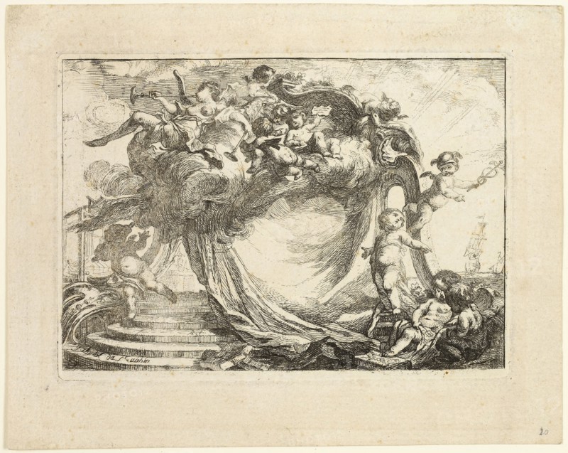 Vignette for an Address, 1752, Gabriel Jacques de Saint-Aubin, French, 1724-1780, France, Etching on ivory wove paper, 84 × 119 mm (image), 88 × 122 mm (plate), 120 × 150 mm (sheet)
