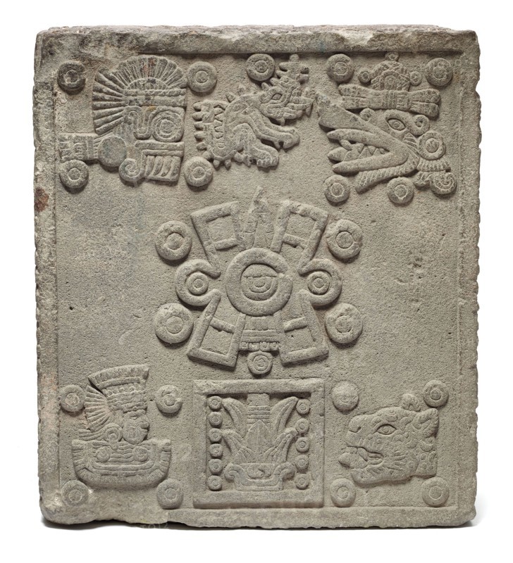 Coronation Stone of Motecuhzoma II (Stone of the Five Suns), 1503, Aztec (Mexica), Tenochtitlan, Mexico, Basalt, 55.9 × 66 × 22.9 cm (22 × 26 × 9 in.)