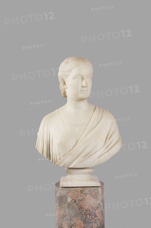 Mrs. Potter Palmer, 1871, Hiram Powers, American, 1805–1873, United States, Carrera marble, 69.5 × 48.9 × 29.5 cm (27 3/8 × 19 1/4 × 11 5/8 in.)