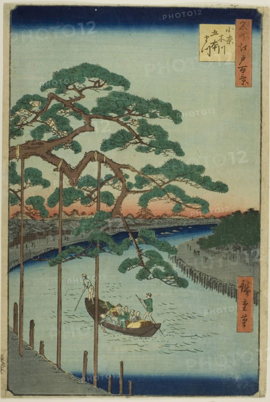 The Five Pines on the Onagi River (Onagigawa Gohonmatsu), from the series One Hundred Famous Views of Edo (Meisho Edo hyakkei), 1856, Utagawa Hiroshige ?? ??, Japanese, 1797–1858, Japan, Color woodblock print, oban