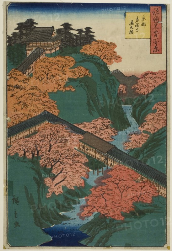 Tsuten-kyo Bridge, Tofuku Temple, Kyoto (Kyoto Tofukuji Tsutenkyo bashi) from the series One Hundred Famous Views in the Various Provinces (Shokoku meisho hyakkei), 1859, Utagawa Hiroshige II (Shigenobu), Japanese, 1826–1869, Japan, Color woodblock print