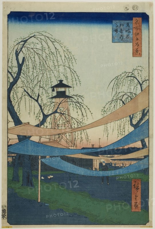 The Hatsune Riding Grounds at Bakuro-cho (Bakuro-cho Hatsune no Baba), from the series One Hundred Famous Views of Edo (Meisho Edo hyakkei), 1857, Utagawa Hiroshige ?? ??, Japanese, 1797–1858, Japan, Color woodblock print, oban