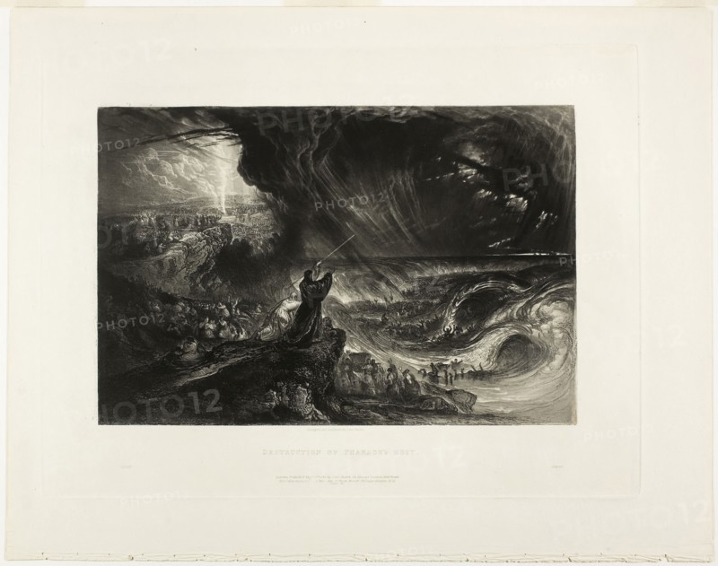 Destruction of the Pharoah’s Host, from Illustrations of the Bible, 1833, John Martin, English, 1789-1854, England, Mezzotint in black on ivory wove paper, 190 × 290 mm (image), 268 × 357 mm (plate), 329 × 416 mm (sheet)
