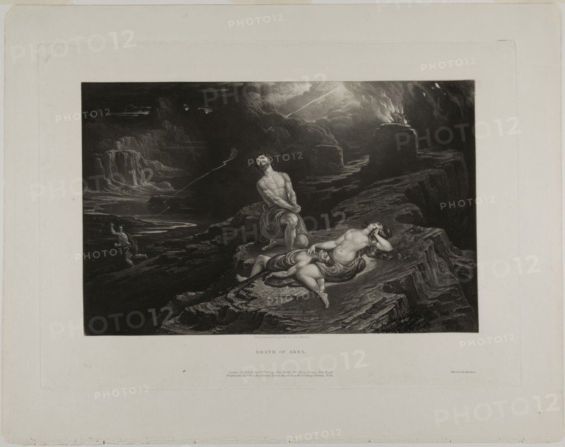The Death of Abel, from Illustrations of the Bible, 1831, John Martin, English, 1789-1854, England, Mezzotint in black on ivory wove paper, 190 × 290 mm (image), 268 × 357 mm (plate), 329 × 416 mm (sheet)
