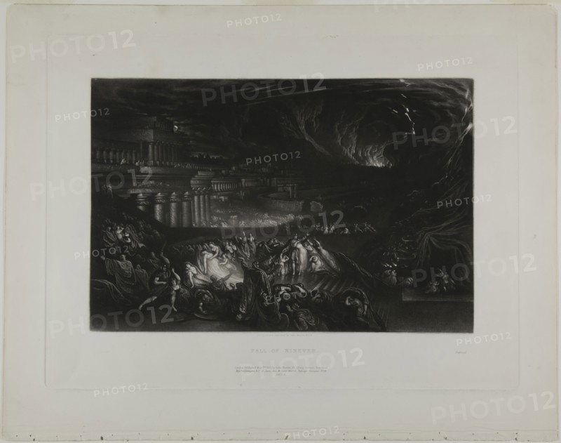 Fall of Nineveh, from Illustrations of the Bible, 1835, John Martin, English, 1789-1854, England, Mezzotint in black on ivory wove paper, 190 × 290 mm (image), 268 × 357 mm (plate), 329 × 416 mm (sheet)