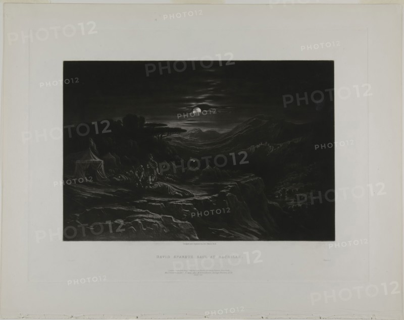 David Spareth Saul at Hachilah, from Illustrations of the Bible, 1835, John Martin, English, 1789-1854, England, Mezzotint in black on ivory wove paper, 190 × 290 mm (image), 268 × 357 mm (plate), 329 × 416 mm (sheet)