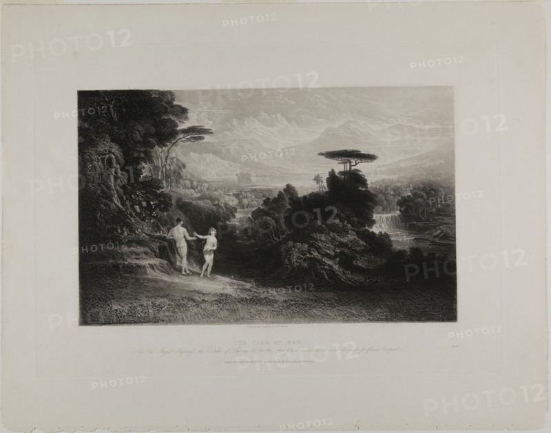 The Fall of Man, from Illustrations of the Bible, 1831, John Martin, English, 1789-1854, England, Mezzotint in black on ivory wove paper, 190 × 290 mm (image), 268 × 357 mm (plate), 329 × 416 mm (sheet)