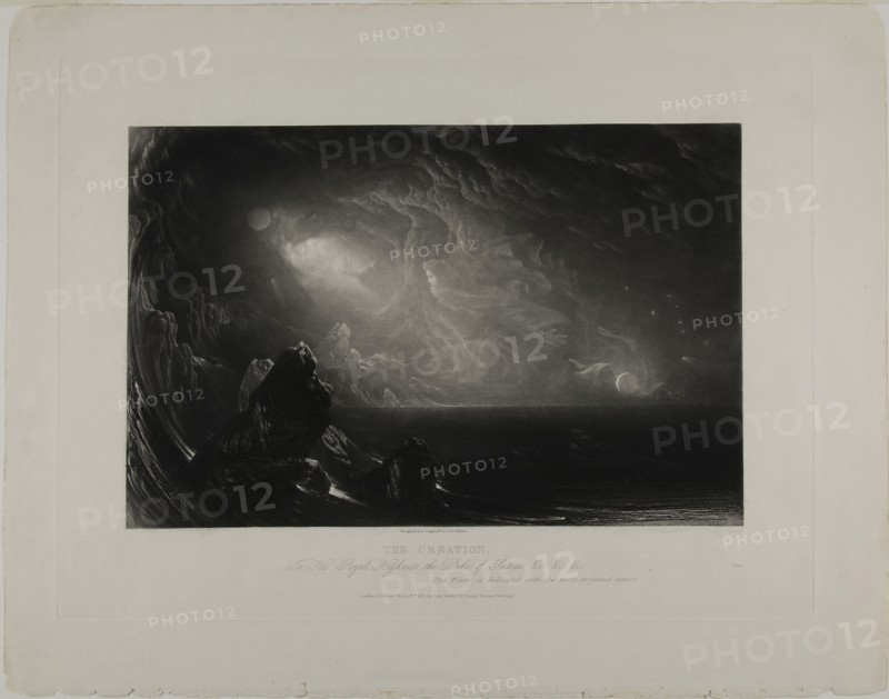The Creation, from Illustrations of the Bible, 1831, John Martin, English, 1789-1854, England, Mezzotint in black on ivory wove paper, 190 × 290 mm (image), 268 × 357 mm (plate), 329 × 416 mm (sheet)