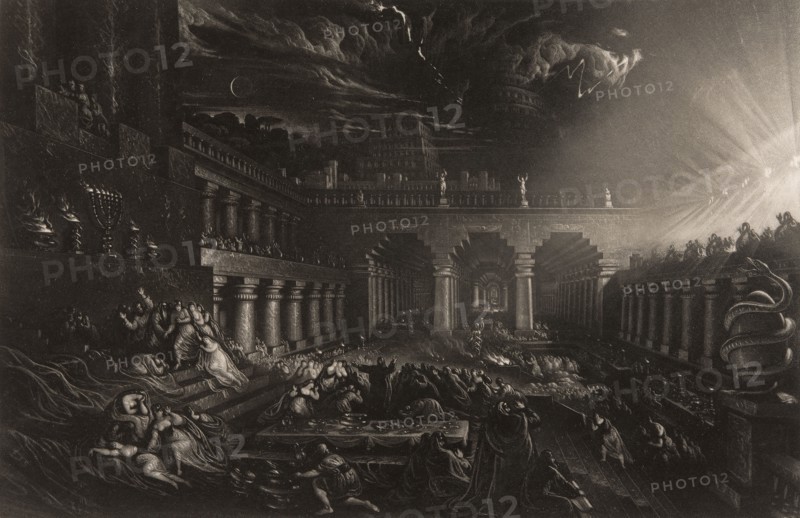 Belshazzar’s Feast, from Illustrations of the Bible, 1835, John Martin, English, 1789-1854, England, Mezzotint with etching in black on ivory wove paper, 190 × 290 mm (image), 268 × 357 mm (plate), 329 × 416 mm (sheet)