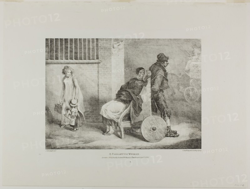 A Paraleytic Woman, plate 9 from Various Subjects Drawn from Life on Stone, 1821, Jean Louis André Théodore Géricault (French, 1791-1824), printed by Charles Joseph Hullmandel (German and English, 1789-1850), published by Rodwell and Martin, France, Lithograph in black on ivory wove paper, 226 × 317 mm (image), 376 × 496 mm (sheet)